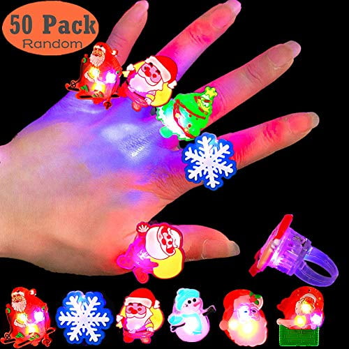 Gavoyeat Christmas LED Ring Luminous Flash Finger Rings Toys 50 Pack Party Favor Blinking Jelly Rubber Rings Kids Adults Gifts Box Sets